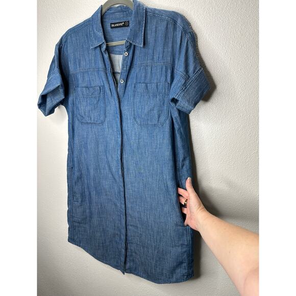 Blank NYC Medium Blue Denim Short Sleeve Pocket Jean Shirt Dress S - Picture 6 of 14